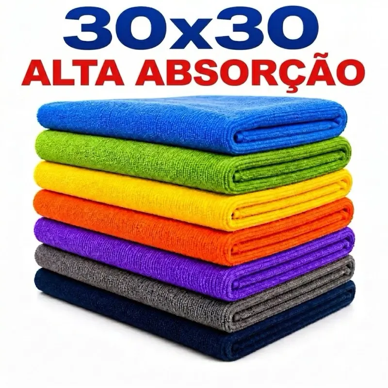 Panos de Microfibra 30x30 Multiuso Alta Absorção Limpeza Automotiva e Doméstica