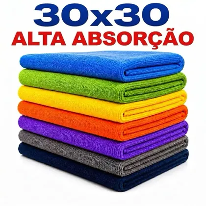 Panos de Microfibra 30x30 Multiuso Alta Absorção Limpeza Automotiva e Doméstica